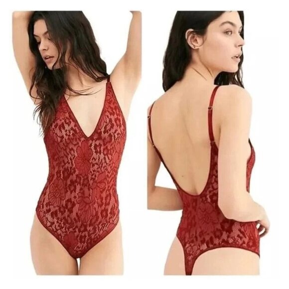 Free People  Intimately Live It Up Lace Body Suit Rust Red NWT XS - Picture 3 of 10